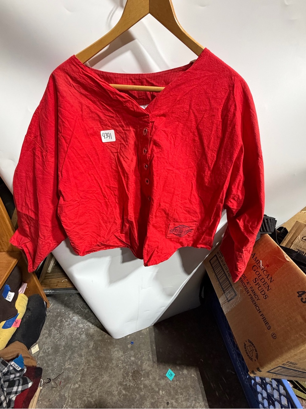 #4391-Cropped Red Button-Front Top
